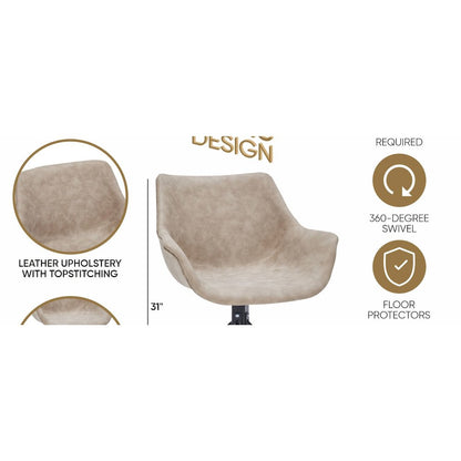 Markley Modern Leather Dining Swival Arm Chair in Taupe