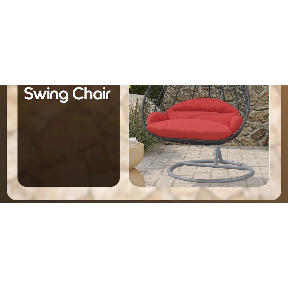 Recluse Collection Modern Outdoor Swing Chair Grey Frame with ES57 Red Cushion