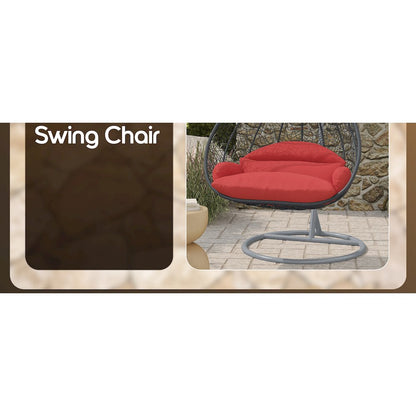 Recluse Collection Modern Outdoor Swing Chair Grey Frame with ES57 Red Cushion