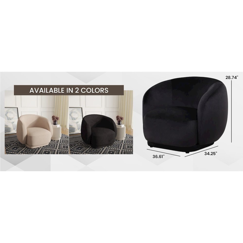 Faze Collection Modern Single Seater Sofa in Black Velvet