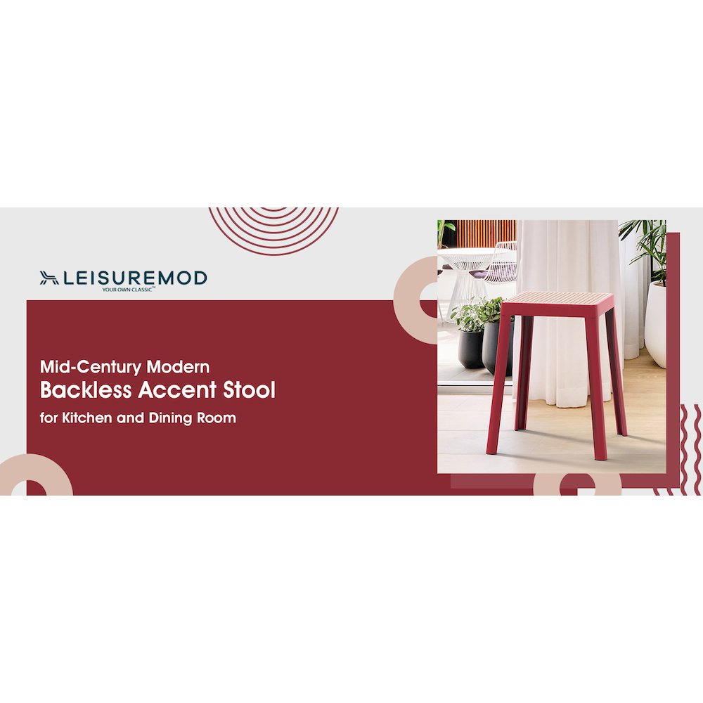 Tresse Series Stackable Poly Stool With Wicker Top 12 in Red