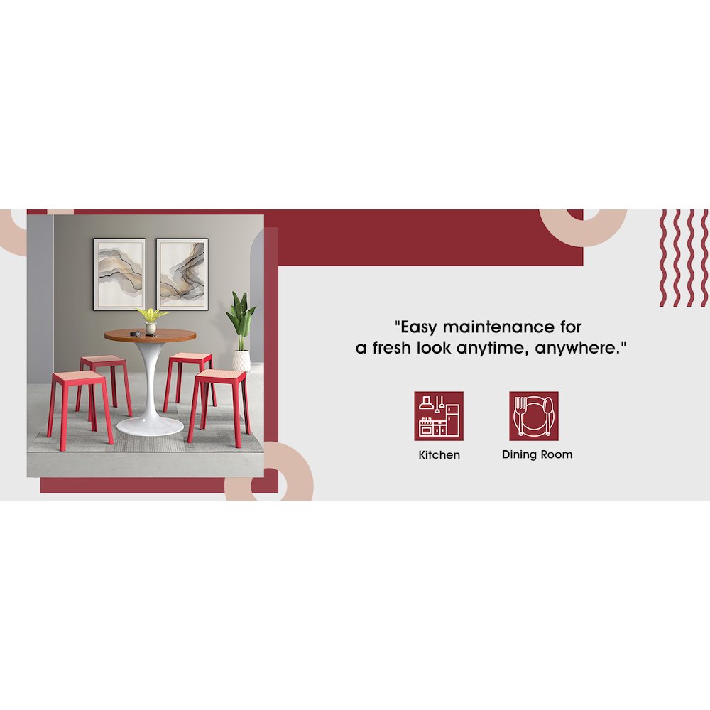 Tresse Series Stackable Poly Stool With Wicker Top 12 in Red
