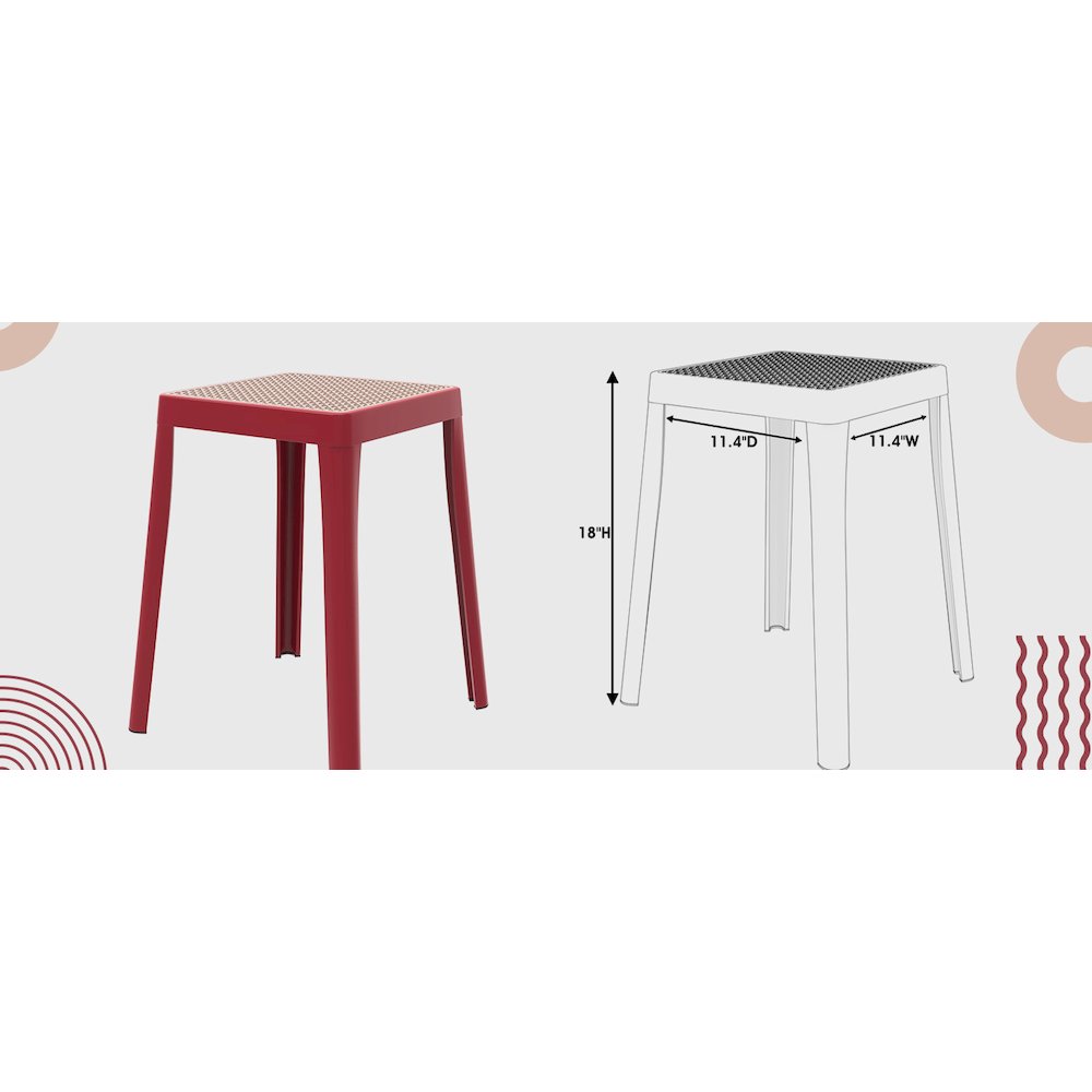 Tresse Series Stackable Poly Stool With Wicker Top 12 in Red
