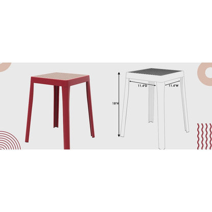Tresse Series Stackable Poly Stool With Wicker Top 12 in Red