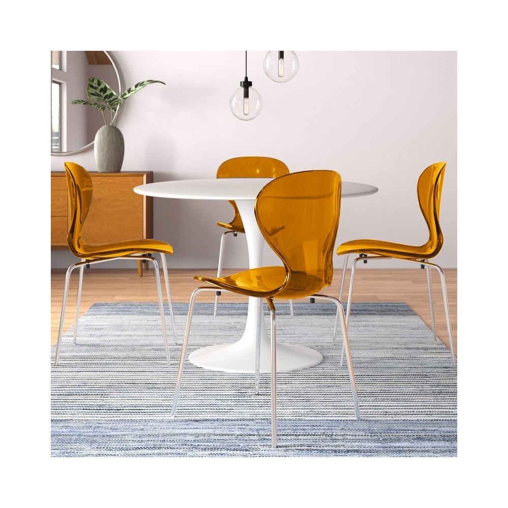 Modern Oyster Side Chair in Transparent Orange with Chromed Base Set of 4