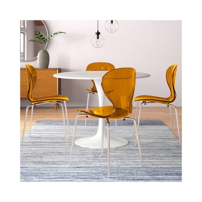 Modern Oyster Side Chair in Transparent Orange with Chromed Base Set of 4