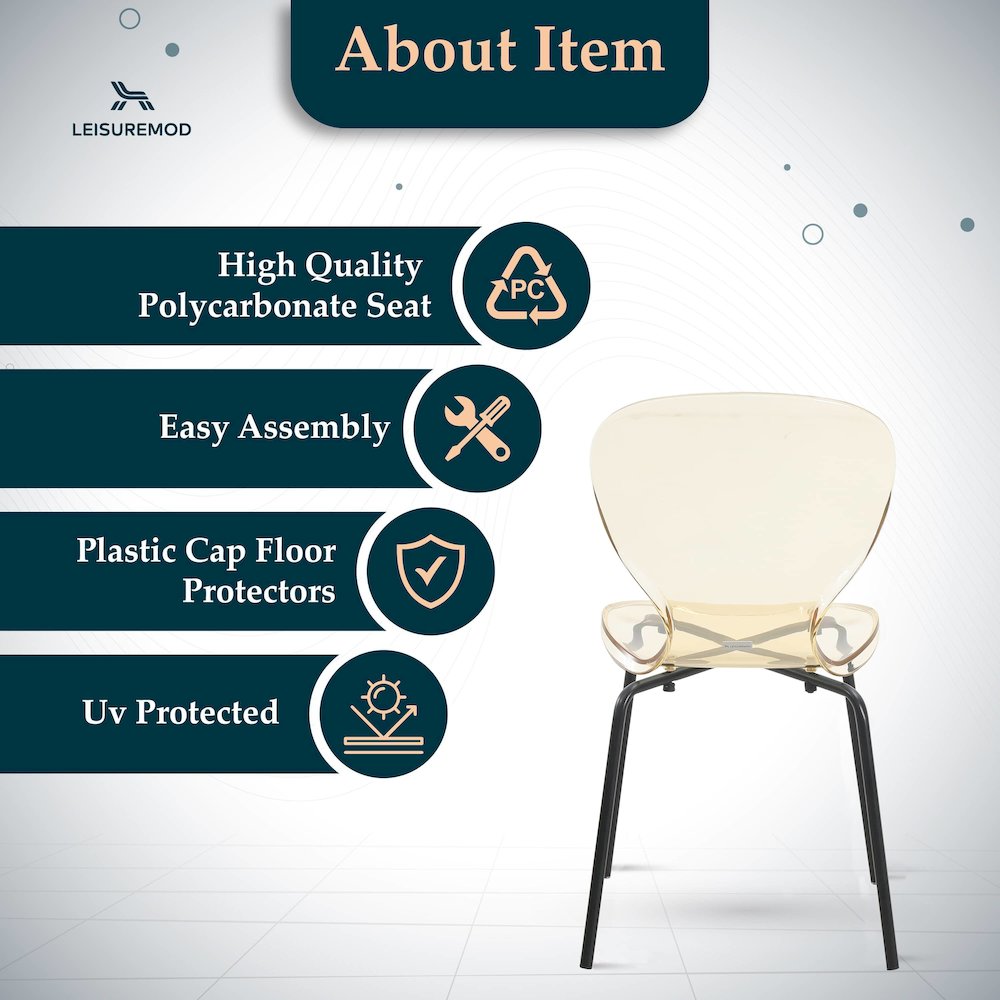 Modern Oyster Transparent Side Chair in Black Base set of 4