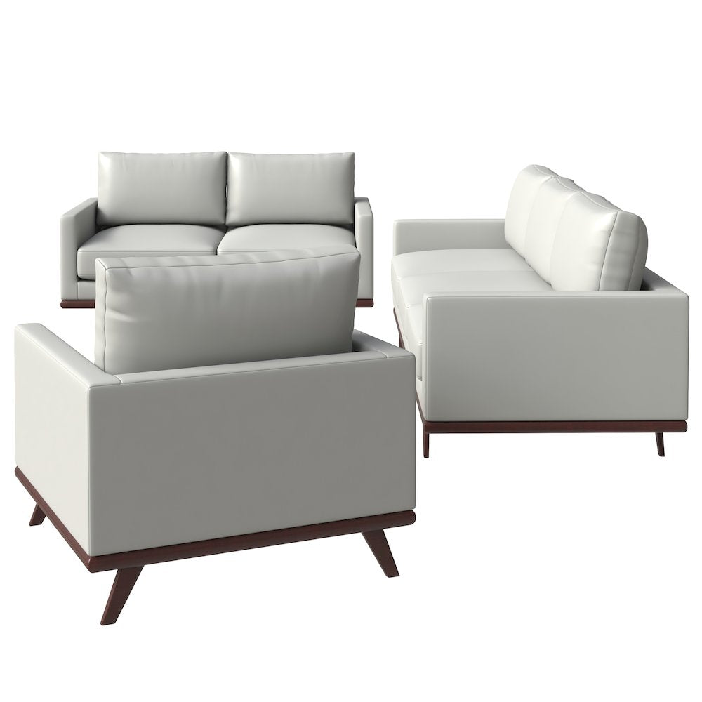 Chester 3-Piece Leather Living Room Sofa Set with Birch Wood Base White