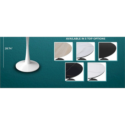 Bristol 35" round dining table White base with Black Sintered stone Top