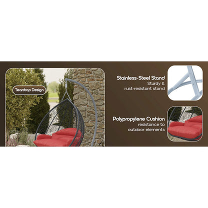 Recluse Collection Modern Outdoor Swing Chair Grey Frame with ES57 Red Cushion