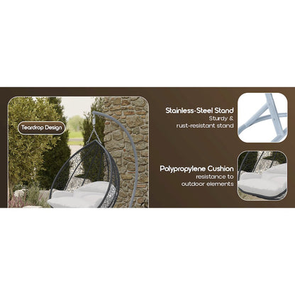 Recluse Collection Modern Outdoor Swing Chair Grey Frame with ES57 White Cushion