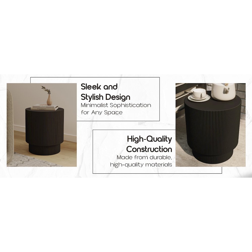 Eden Collection Fiberglass Outdoor Side Table in Black