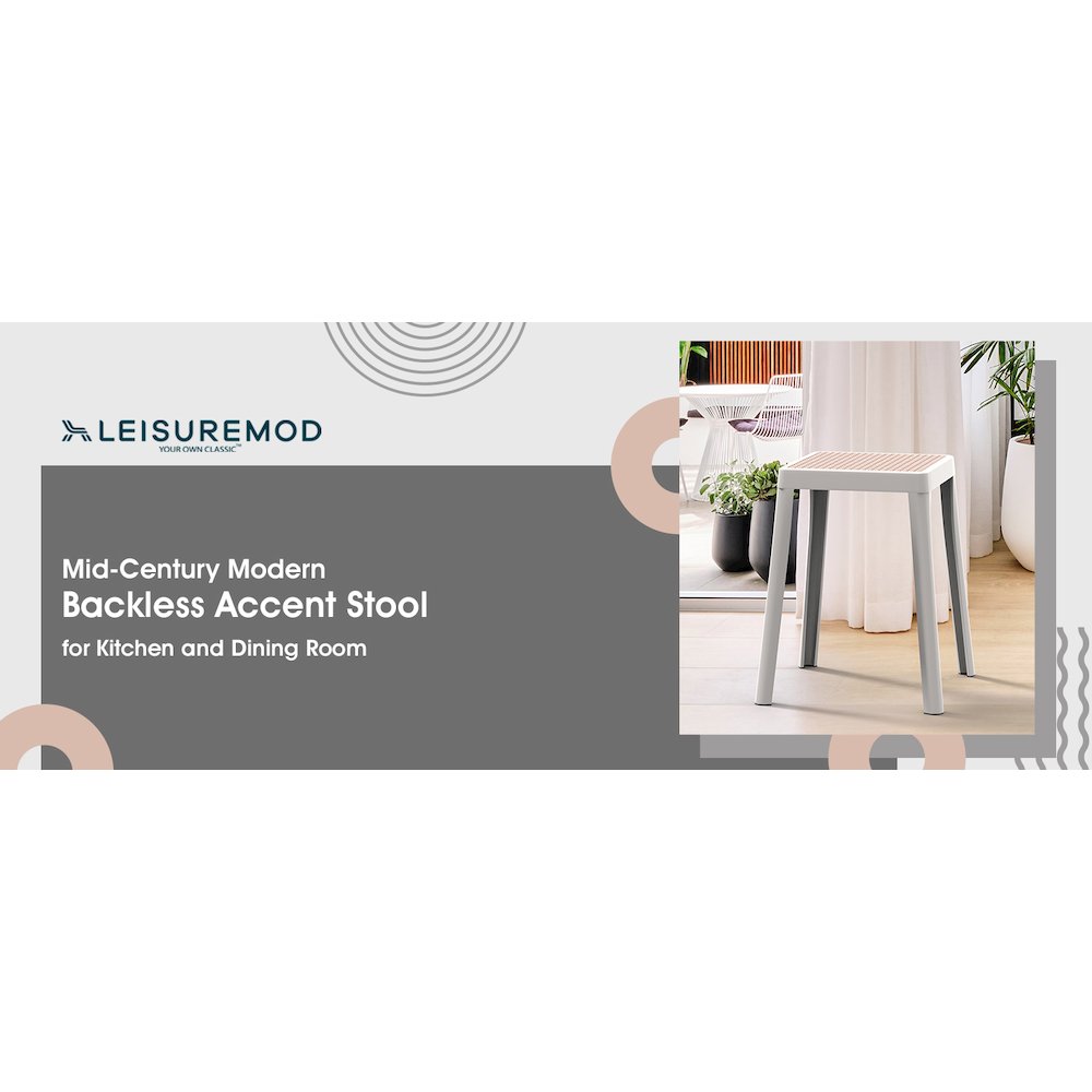 Tresse Series Stackable Poly Stool With Wicker Top 12 in White