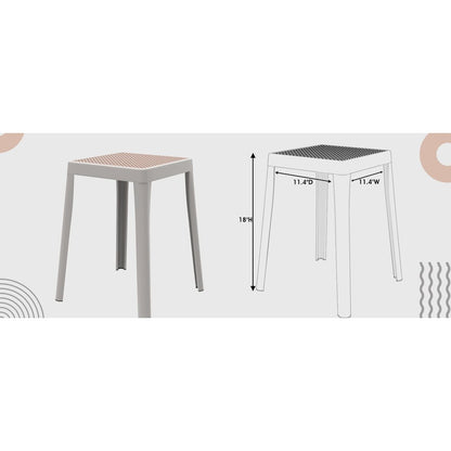 Tresse Series Stackable Poly Stool With Wicker Top 12 in White