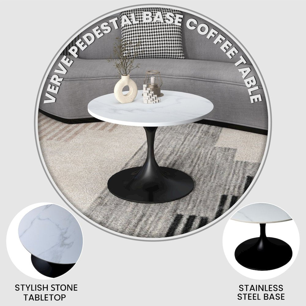 Verve Coffee Table Black base with 27" round Black Sintered Stone top