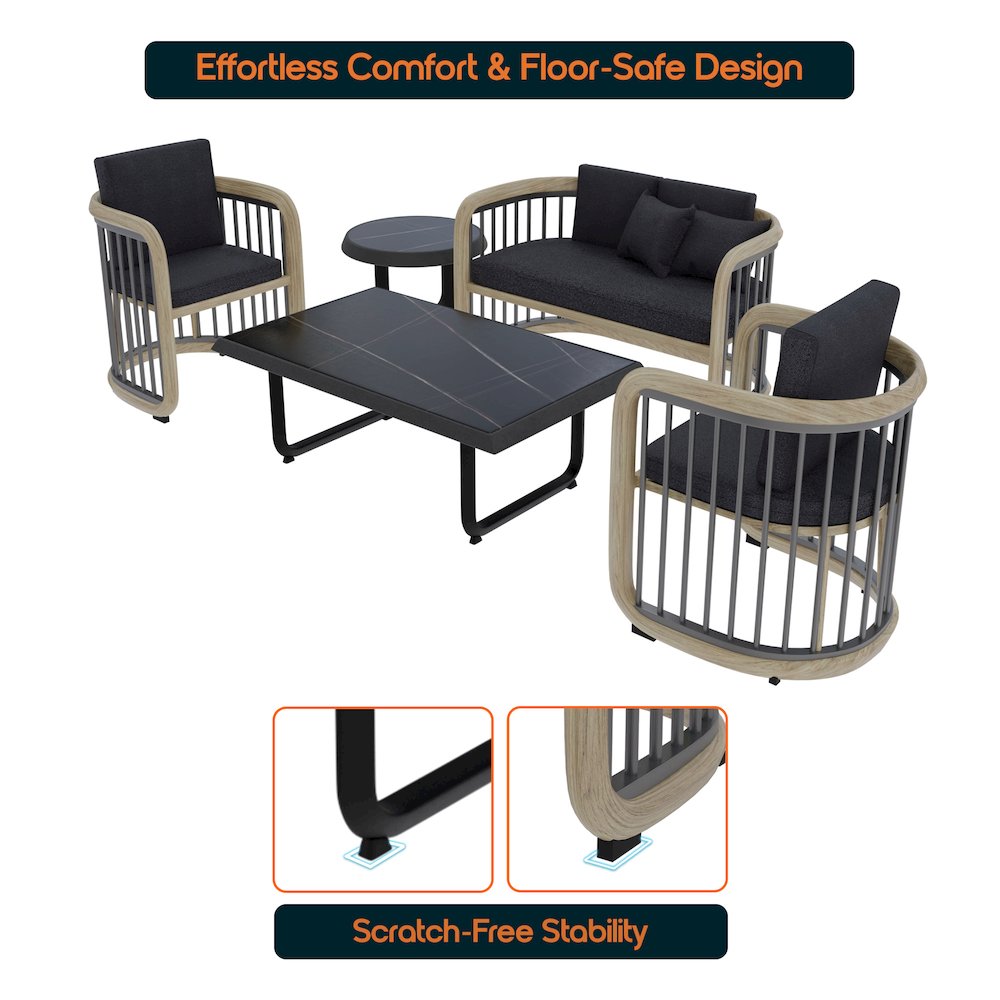 Klyra 5-Piece Aluminum Conversation Set with 2 accent chair in Grey