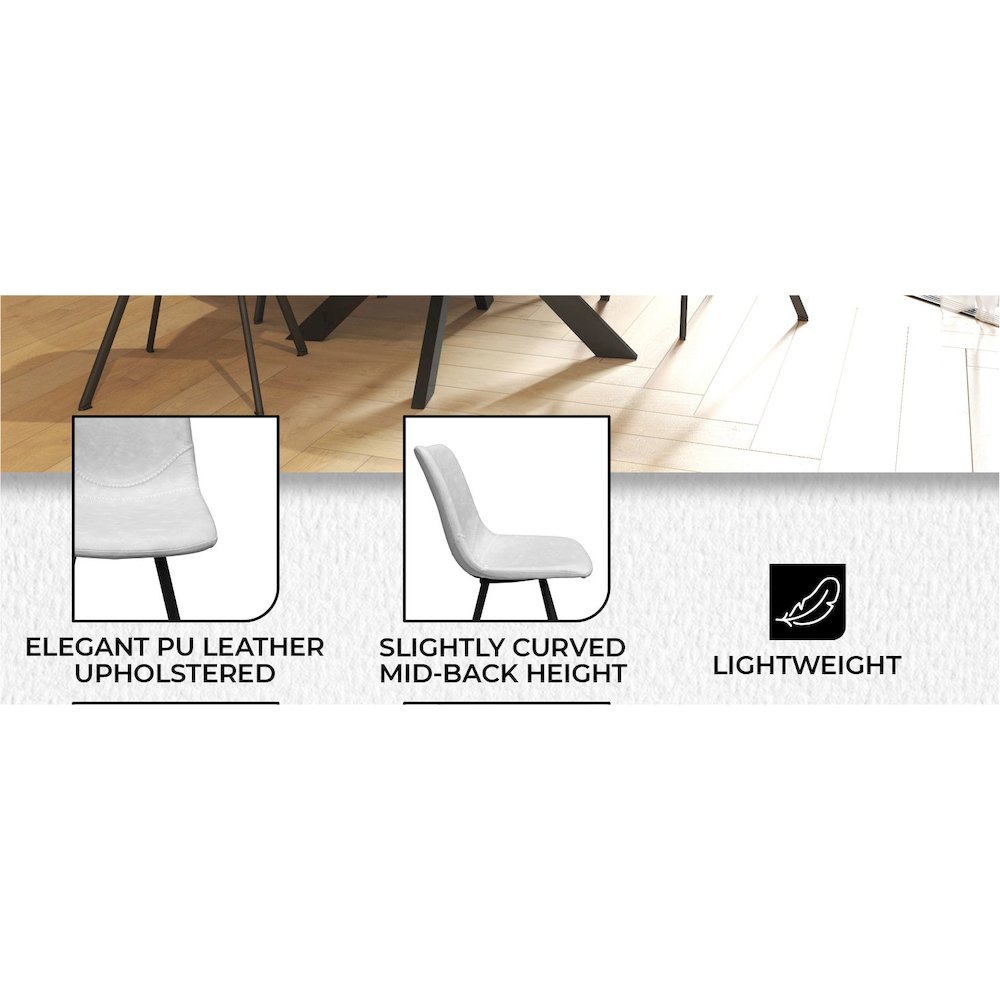 Markley Modern Leather Dining Chair With Metal Legs, Light Grey