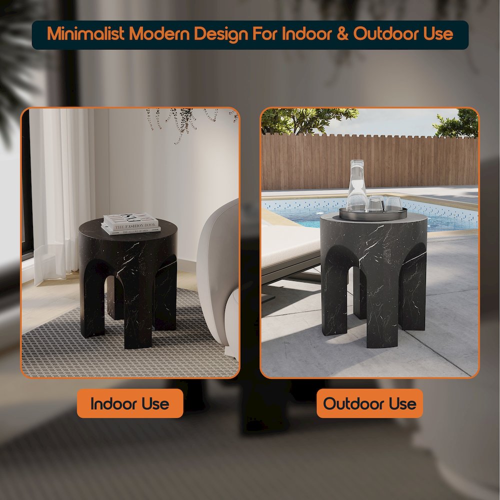 Crus Collection Fiberglass Outdoor Side Table Marbleized Black