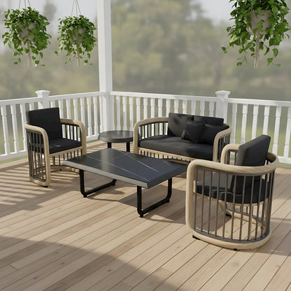 Klyra 5-Piece Aluminum Conversation Set with 2 accent chair in Grey