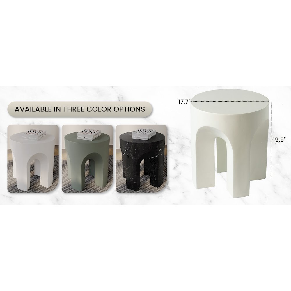Crus Collection Fiberglass Outdoor Side Table in White