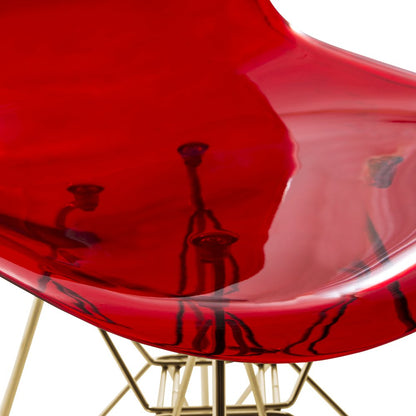 5-Piece Dining Set 35" Round Dining Table in Chrome - Transparent Red