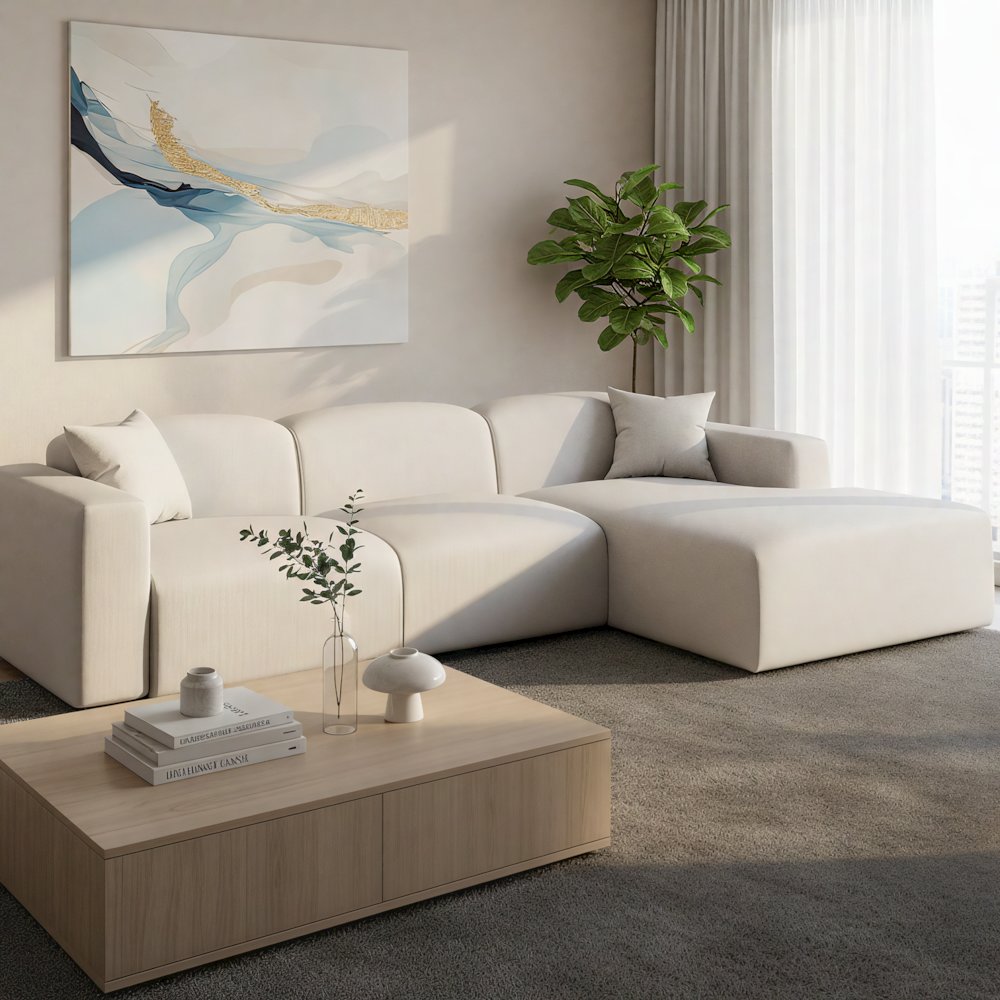 Whisper 4-Seater Conversation Set With a Chaise Lounge Chair in Beige