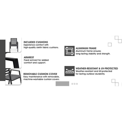 Chelsea Modern Patio Dining Armchair in Aluminum with Removable Cushions