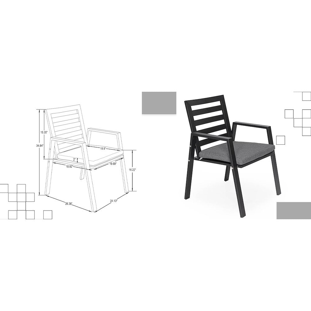 Chelsea Modern Patio Dining Armchair in Aluminum with Removable Cushions