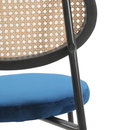 Euston Modern Wicker Bar Stool With Black Steel Frame, Set of 2 in Navy Blue