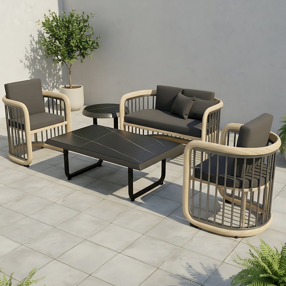 Klyra 5-Piece Aluminum Conversation Set with 2 accent chair in Grey