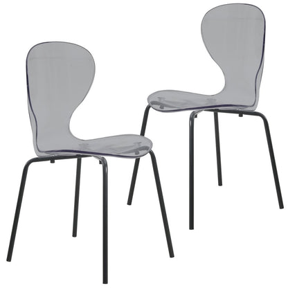 Modern Oyster Transparent Side Chair in Black Base set of 2