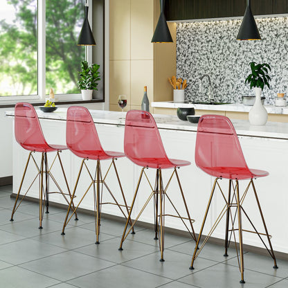 Cresco Counter Height Chair With Eiffel Gold Base In Transparent Red