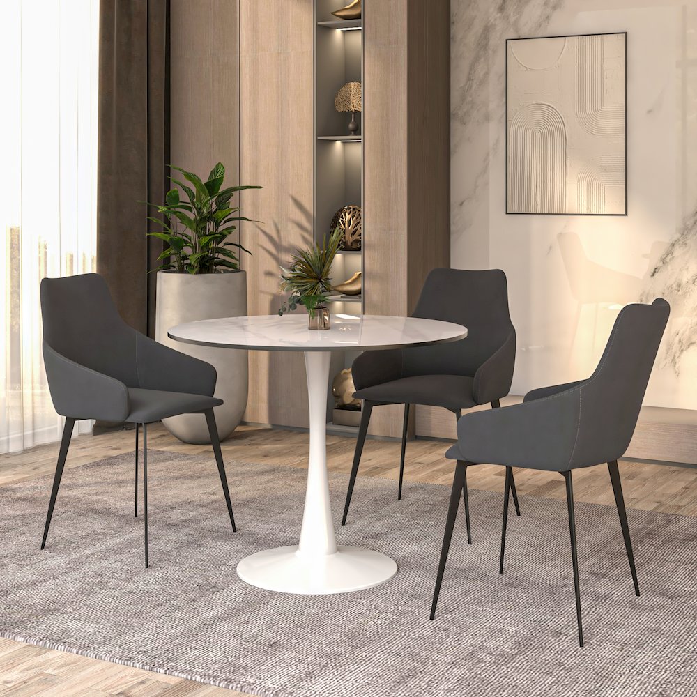 Bristol 31" round dining table White base with White Sintered stone Top