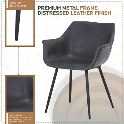 Markley Modern Leather Dining Arm Chair With Metal Legs