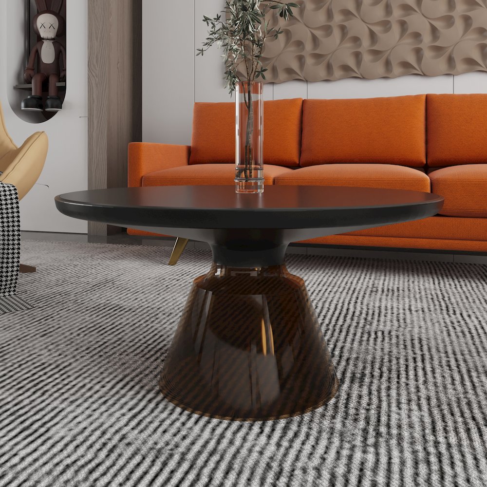 Tully Collection Glass Coffee Table Grey glass, Black Rim with Black GLass Top