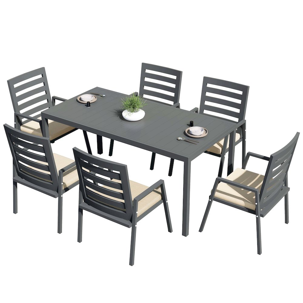 Chelsea 7-Piece Patio Dining Set 78-118" Wide Dining Armchair in Beige