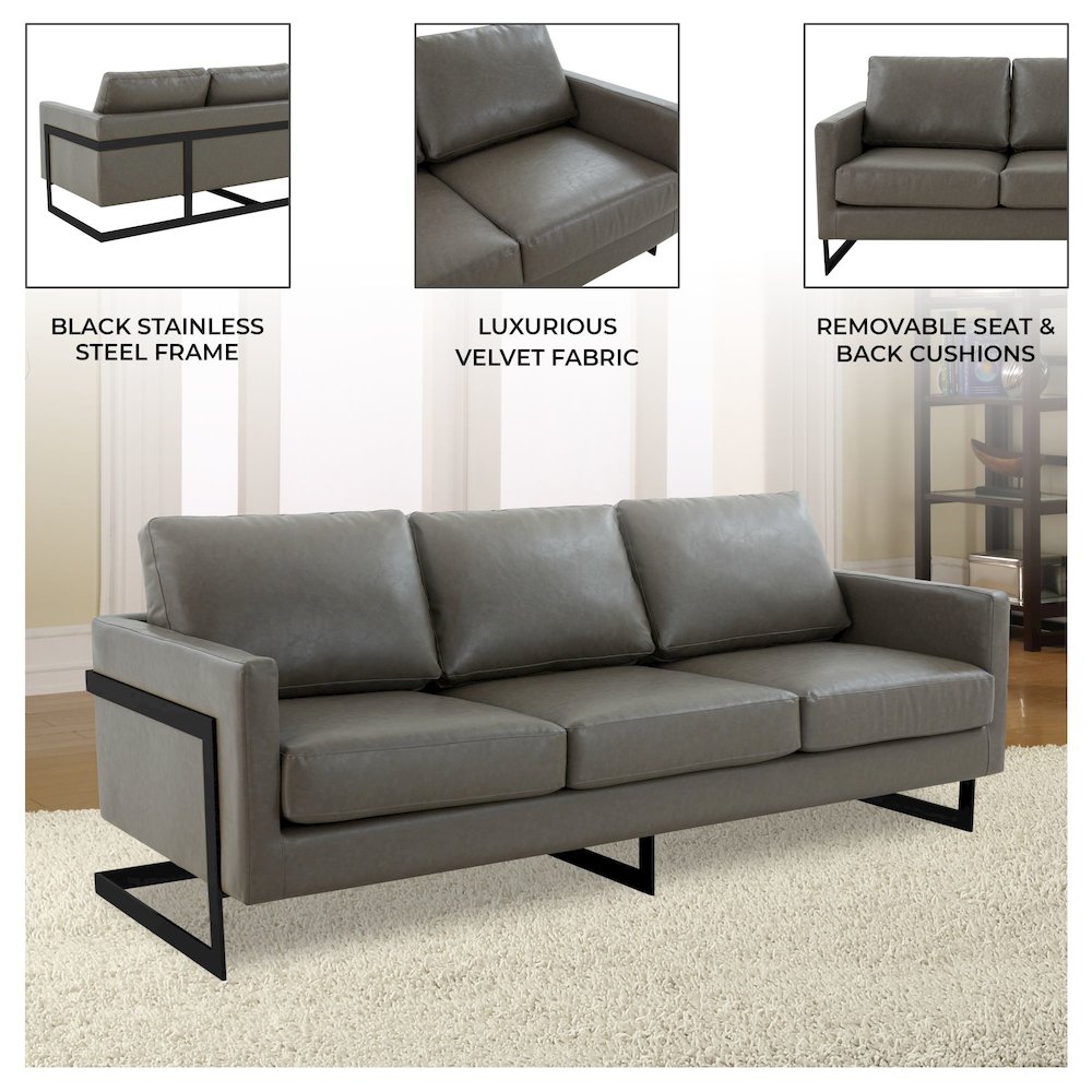 Lincoln Grey Leather Sofa With Black Frame