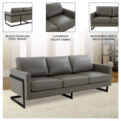 Lincoln Grey Leather Sofa With Black Frame