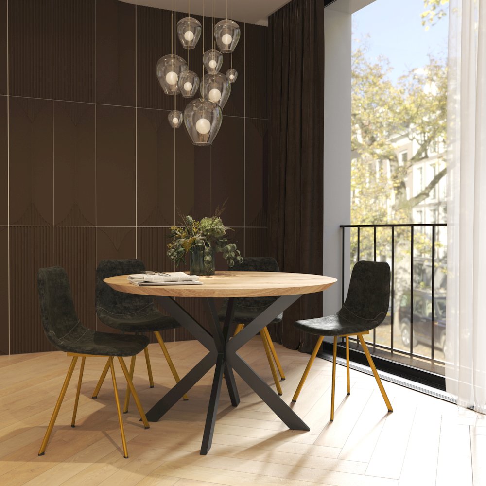 Markley Modern Leather Dining Chair With Gold Legs