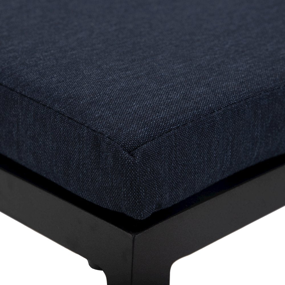 Chelsea Collection Modern Aluminum Outdoor Bar Chair in black with Blue Cushions