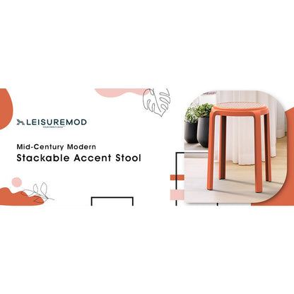 Tresse Series Stackable Round Poly Stool With Wicker Top 13 in Orange