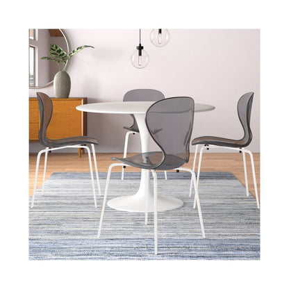 Modern Oyster Transparent Side Chair in White Base Set of 2