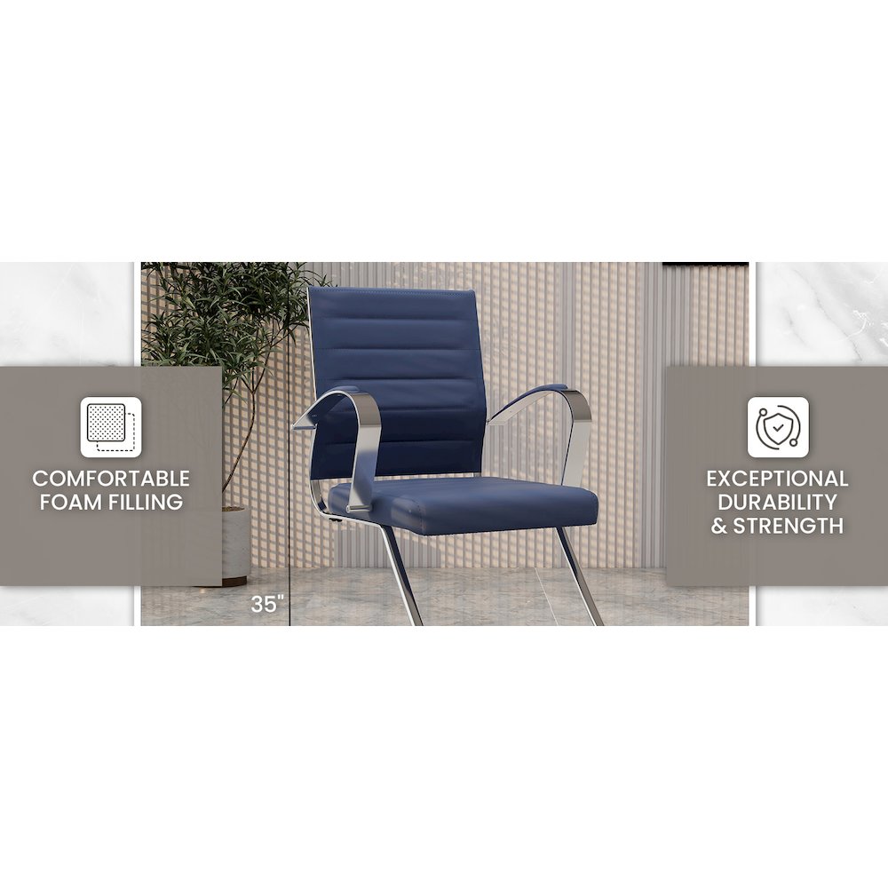 Benmar Home Leather Guest Office Chair in Navy Blue