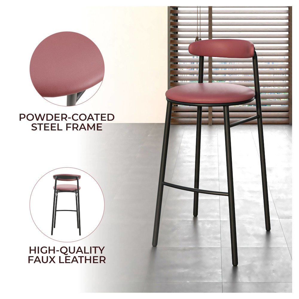 Lume Collection Modern Bar Stool in Burgundy Set of 2