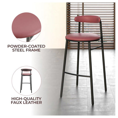 Lume Collection Modern Bar Stool in Burgundy Set of 2