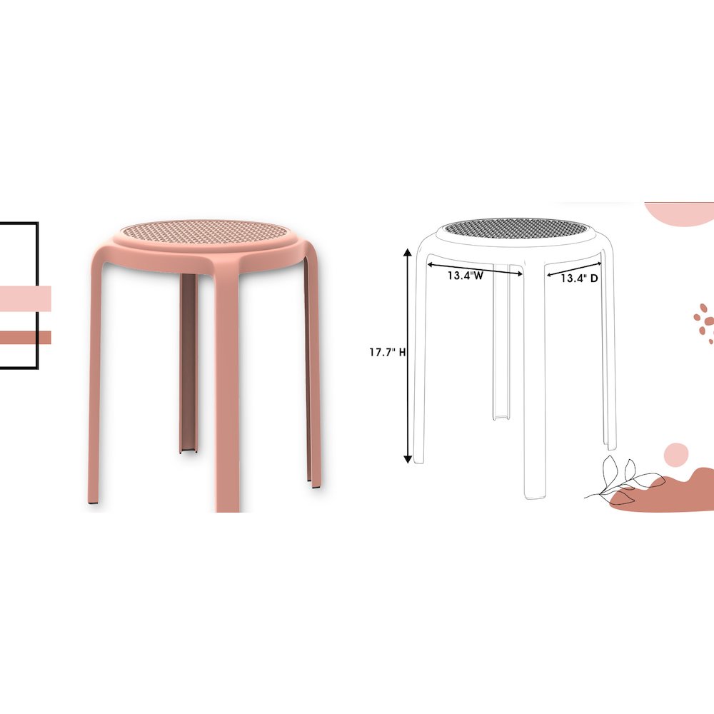 Tresse Series Stackable Round Poly Stool With Wicker Top 13 in Pink