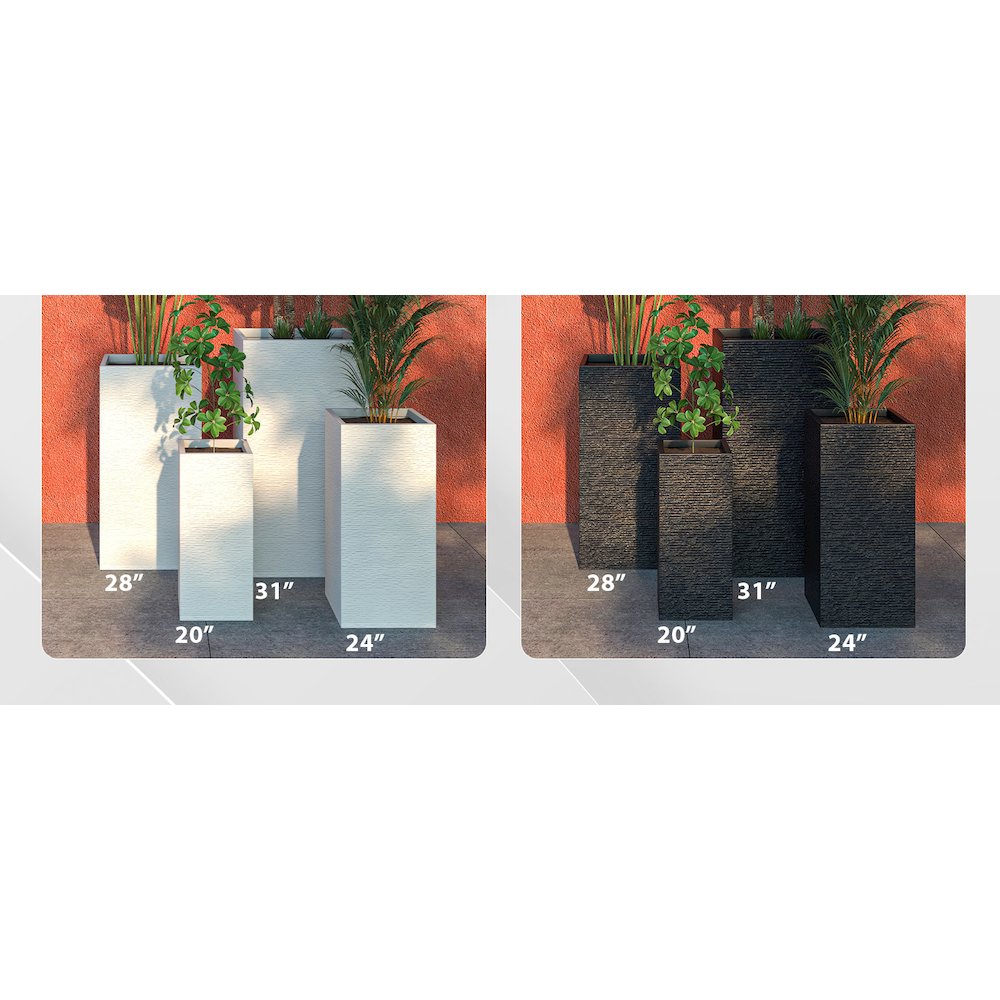 Basalt Series Poly Stone Planter 13.8" Square 27.6" High in White