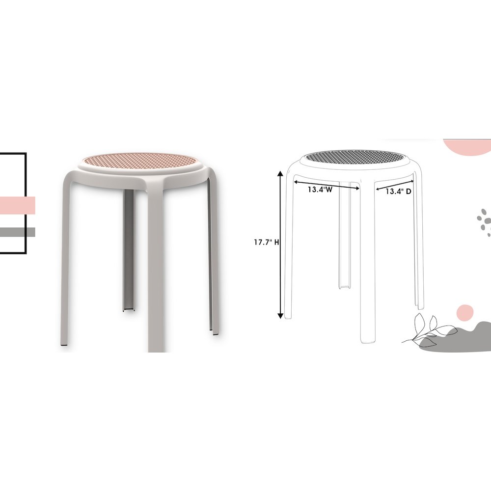 Tresse Series Stackable Round Poly Stool With Wicker Top 13 in White