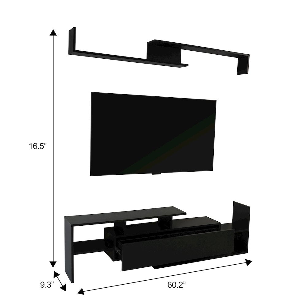 Surrey Modern TV Stand with MDF Shelves and Bookcase in Ebony
