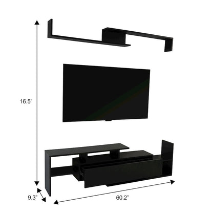 Surrey Modern TV Stand with MDF Shelves and Bookcase in Ebony